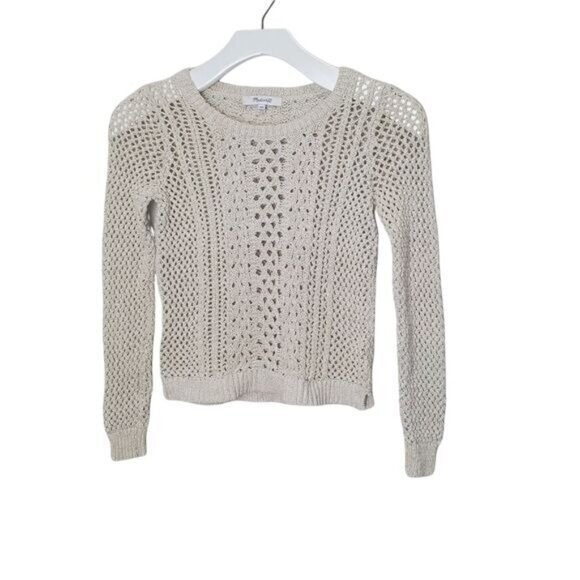 MADEWELL Womens Sweater XXSmall Beige Pullover Knit Crewneck Crop Cotton Ribbed - Picture 7 of 10